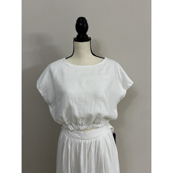 Lulus Brings You Back Ivory Two-Piece Midi Dress Viscose/Linen NWT Size M Medium - Picture 6 of 13